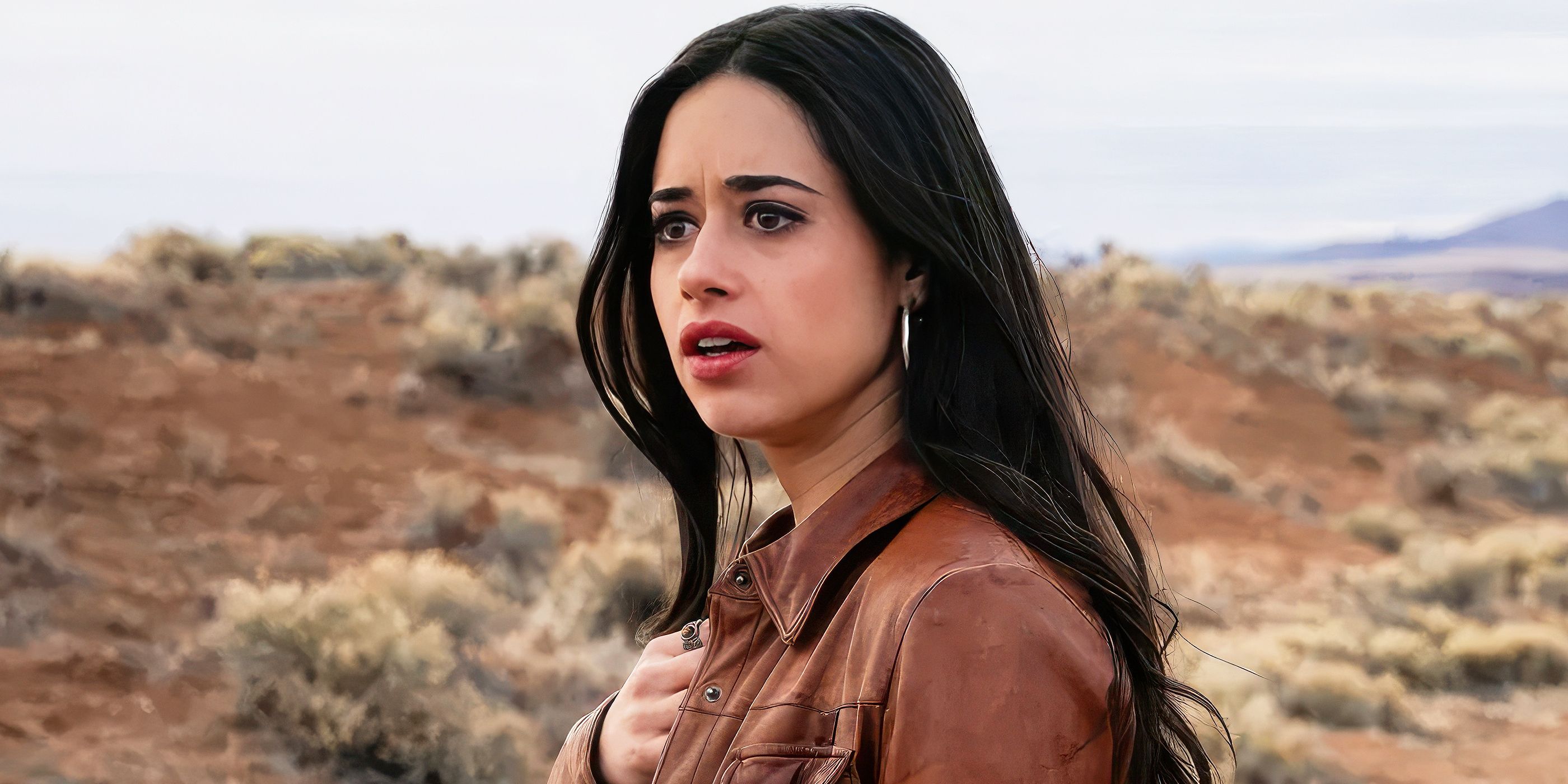 Amber Midthunder looking shocked, off in the distance on Roswell, New Mexico