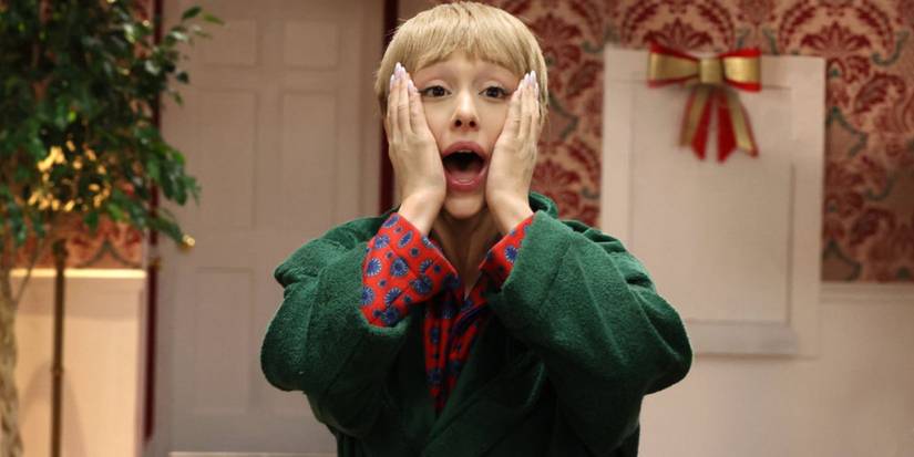 Ariana Grande screaming as Kevin McCallister in an SNL spoof on Home Alone.