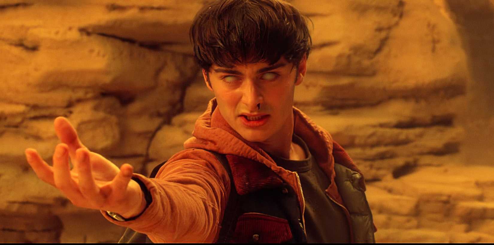 Will Byers using his powers, with his eyes white and nose bleeding, in the series finale of Stranger Things