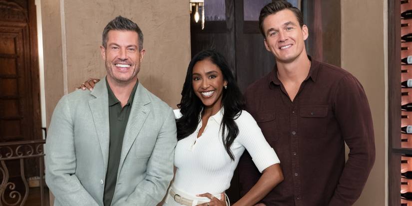 'Bachelor Mansion Takeover' host and judges Jesse Palmer, Tayshia Adams, and Tyler Cameron.