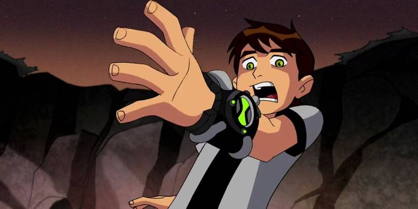 Ben Tennyson looking at the watch attached to his wrist in fright in Ben 10.