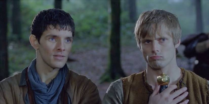 Merlin (Colin Morgan) and Arthur (Bradley James) in Merlin