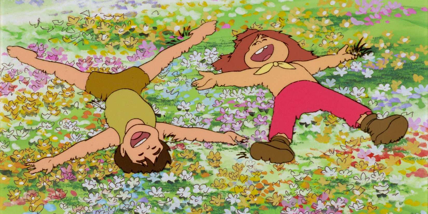 Children from 'Future Boy Conan' playing in the grass
