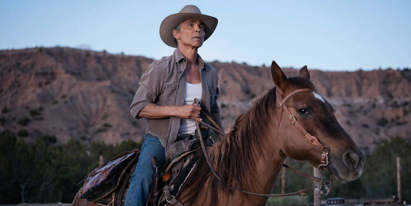 Lt. Joe Leaphorn (Zahn McClarnon) on horseback on 'Dark Winds' Season 4