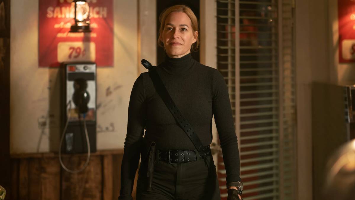 Irene Vaggan (Franka Potente) walks into a diner fully armed on 'Dark Winds' Season 4