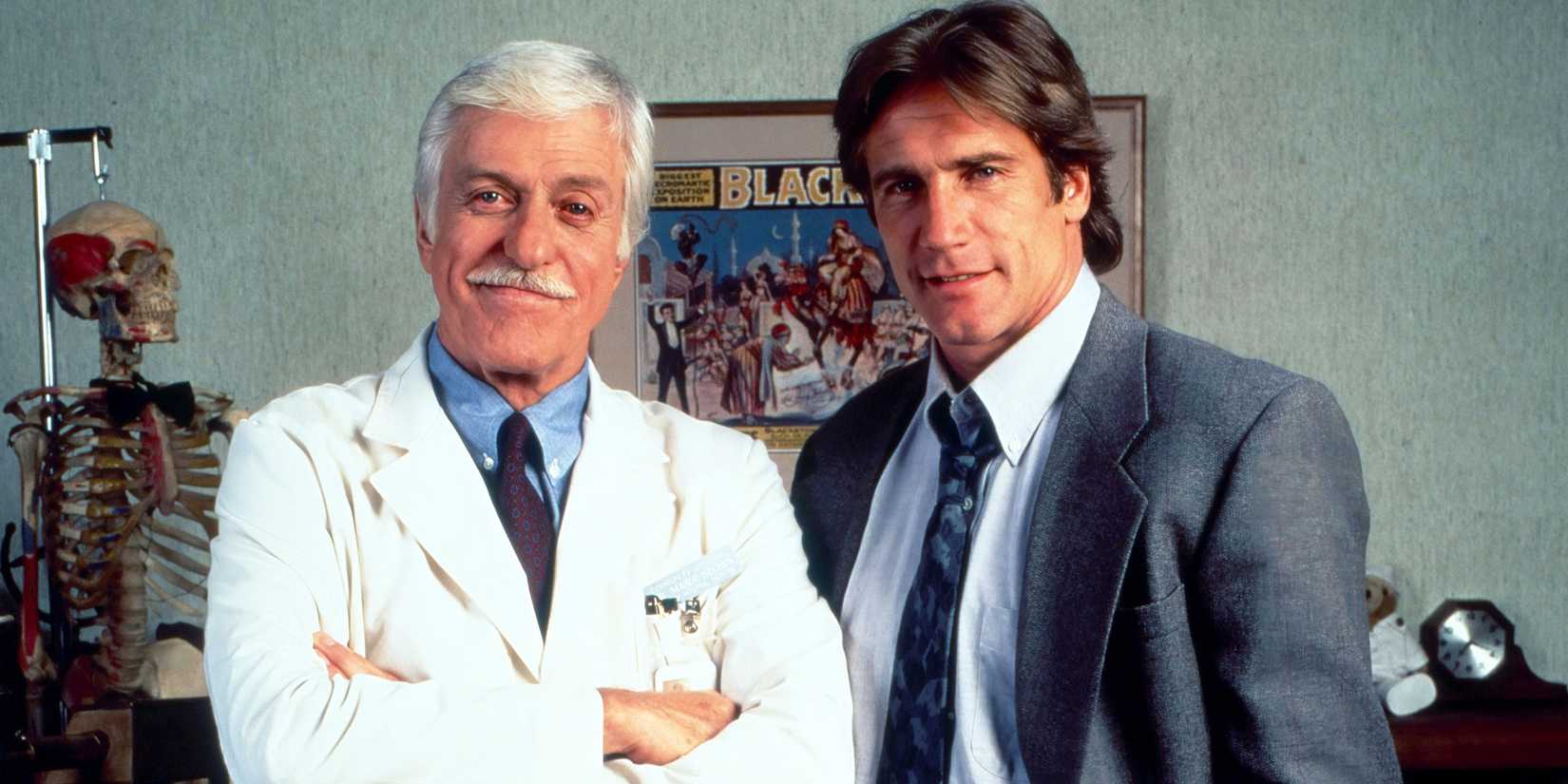 Dick Van Dyke smiling with Barry Van Dyke in a promo for Diagnosis Murder