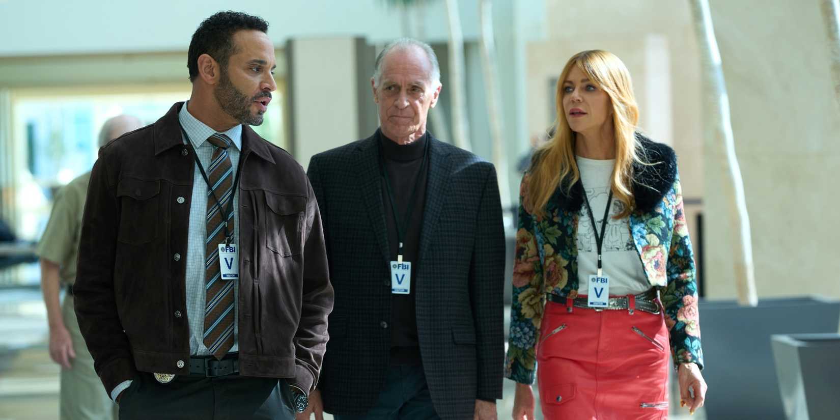 Morgan and Karadec walking with Douglas Newmeyer in High Potential Season 2