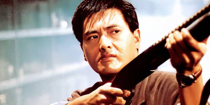 Chow Yun Fat aiming a rifle in Hard Boiled