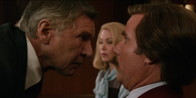 Harrison Ford facing off with Will Ferrell in Anchorman 2.