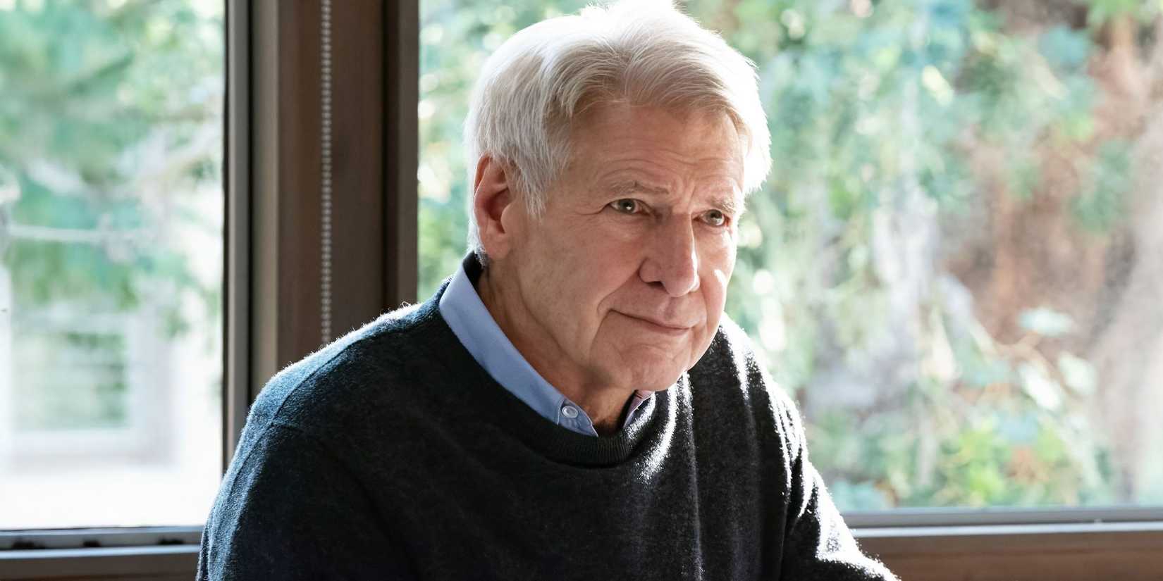 Harrison Ford as Paul sitting by a window smiling in Shrinking.