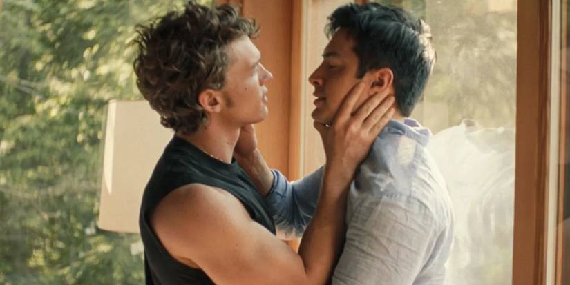Connor Storrie as Ilya and Hudson Williams as Shane get intimate at the cottage on 'Heated Rivalry.'