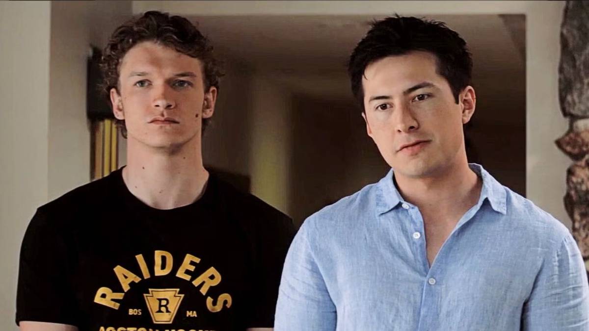Ilya Rozanov (Connor Storrie) and Shane Hollander (Hudson Williams) in the 'Heated Rivalry' Season 1 finale.