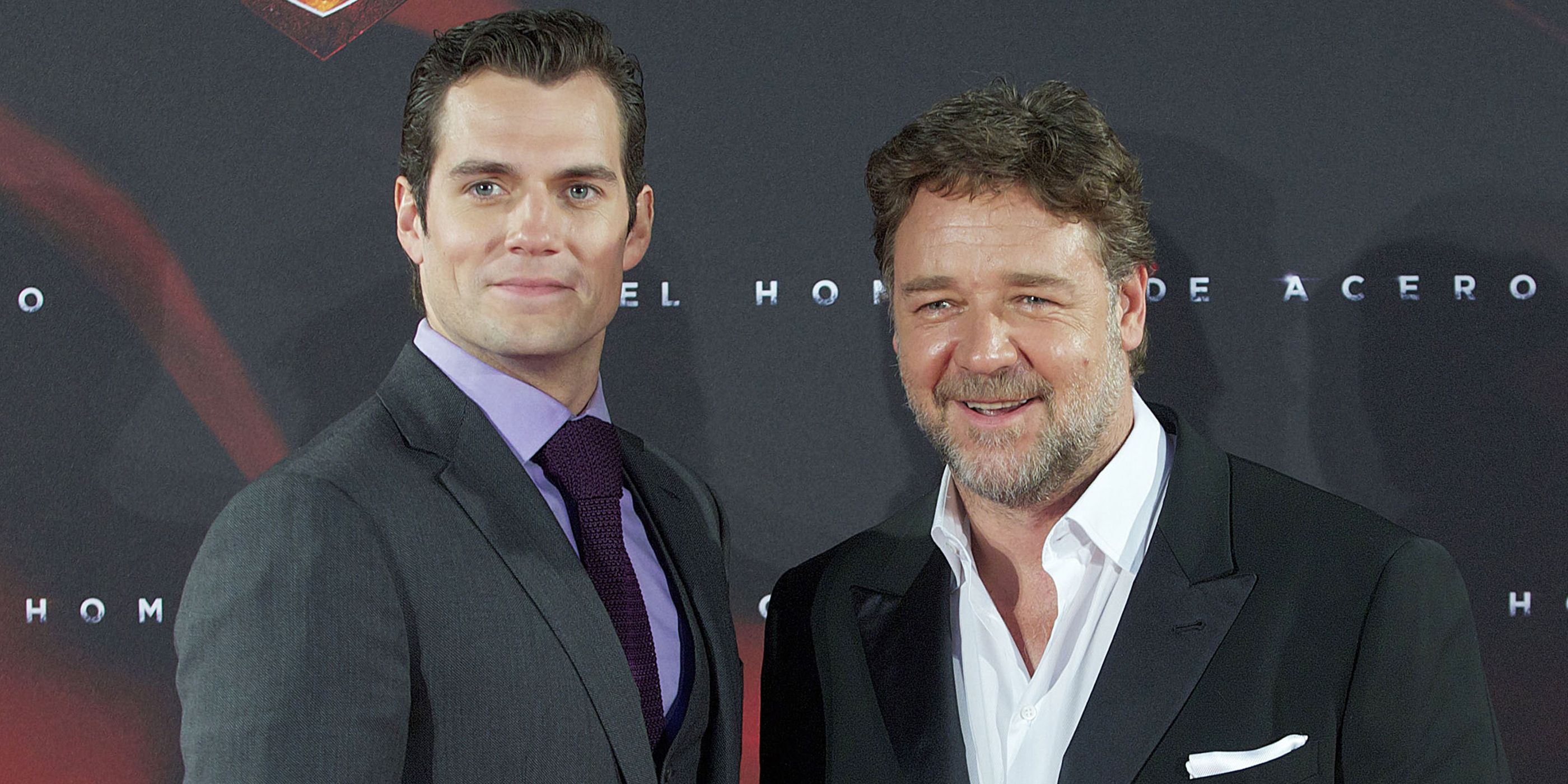 Henry Cavill and Russell Crowe on the red carpet for Man of Steel
