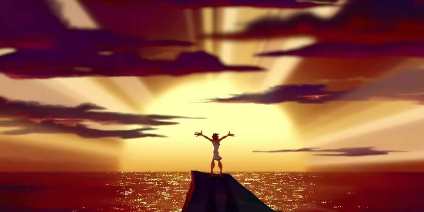 Hercules sings in front of the setting sun