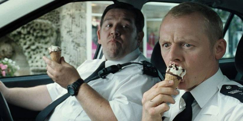 Danny (Nick Frost) and Angel (Simon Pegg) eating ice cream in 'Hot Fuzz'