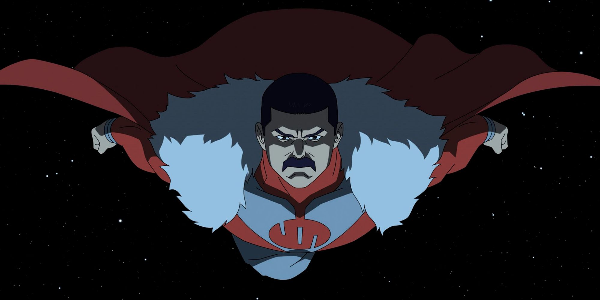 Thragg angrily flying through space in Season 4 of Invincible