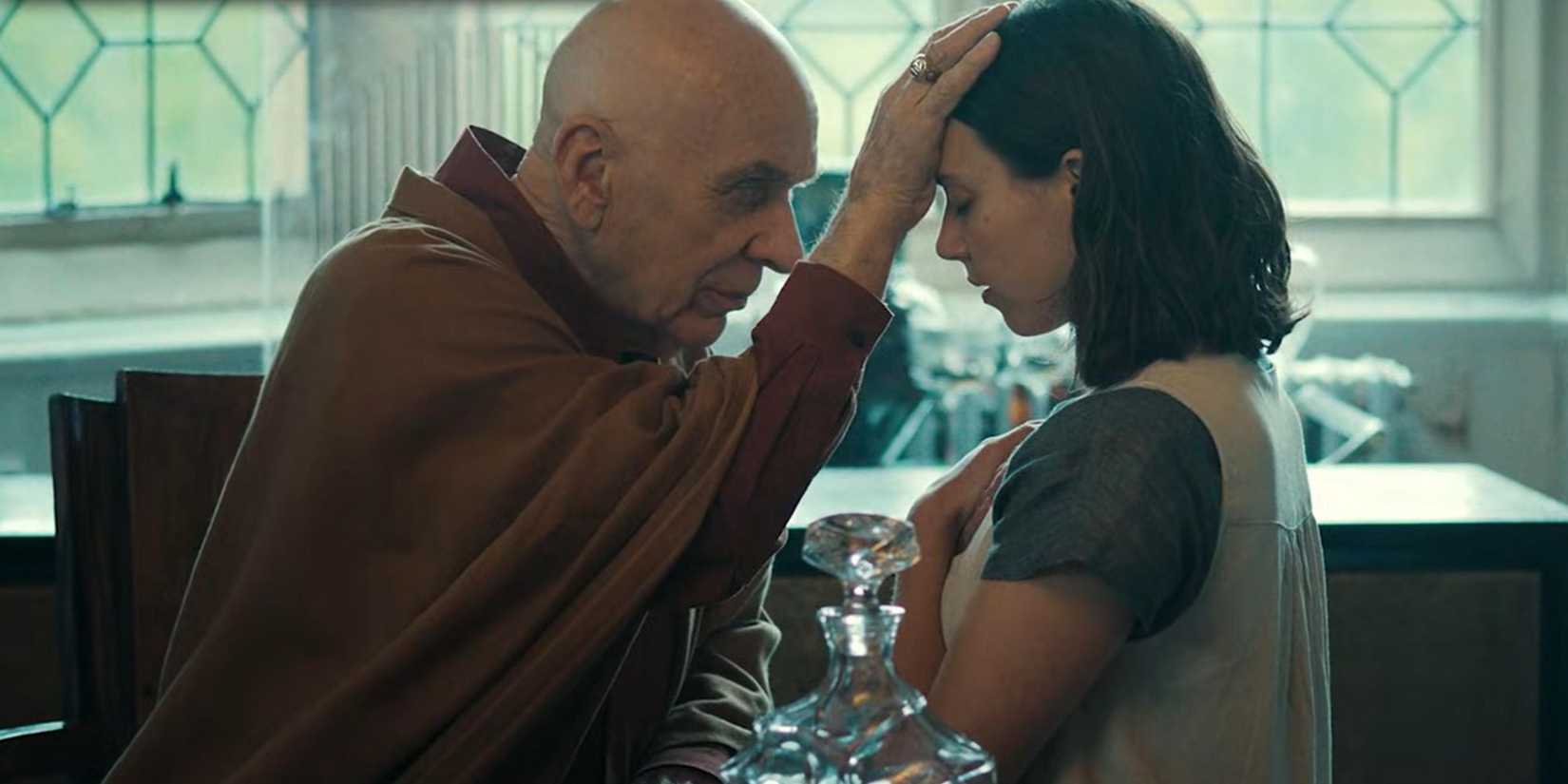 Ken Bones as Casper Vartage placing his hand on Maeve Courtier-Lilley as Dee Dee's head in Run Away.