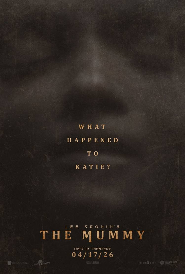 A woman's face with the text What Happend to Katie? overlayed on the poster for The Mummy