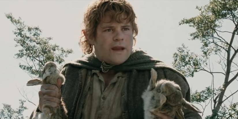 Samwise Gamgee (Sean Astin) holds a pair of rabbits in 'The Lord of the Rings: The Two Towers'