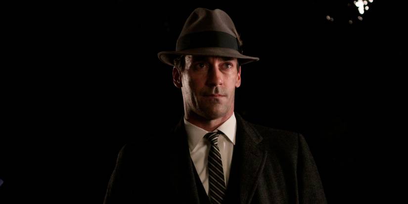 Jon Hamm as Don Draper in a hat looking ahead in the 'Mad Men' episode "The Gypsy and the Hobo."