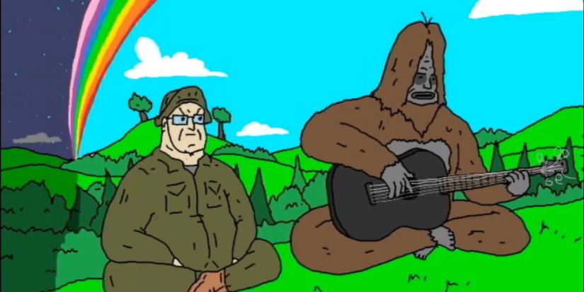 Man and sasquatch in 'The Big Lez Show'