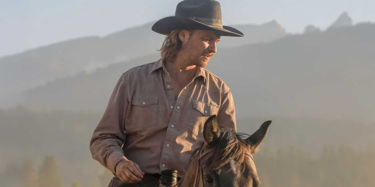 Luke Grimes as Kayce Dutton on horseback in Marshals