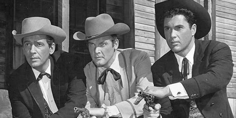 Jack Kelly as Bart Maverick, Roger Moore as Beau Maverick, and Robert Colbert as Brent Maverick on 'Maverick'