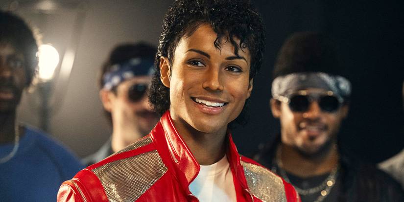 Jaafar Jackson dons a red and gold jacket in 'Michael' image