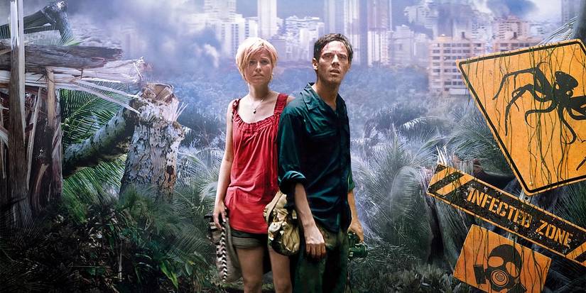 The main characters of the 2010 UK film Monsters on the film's poster.