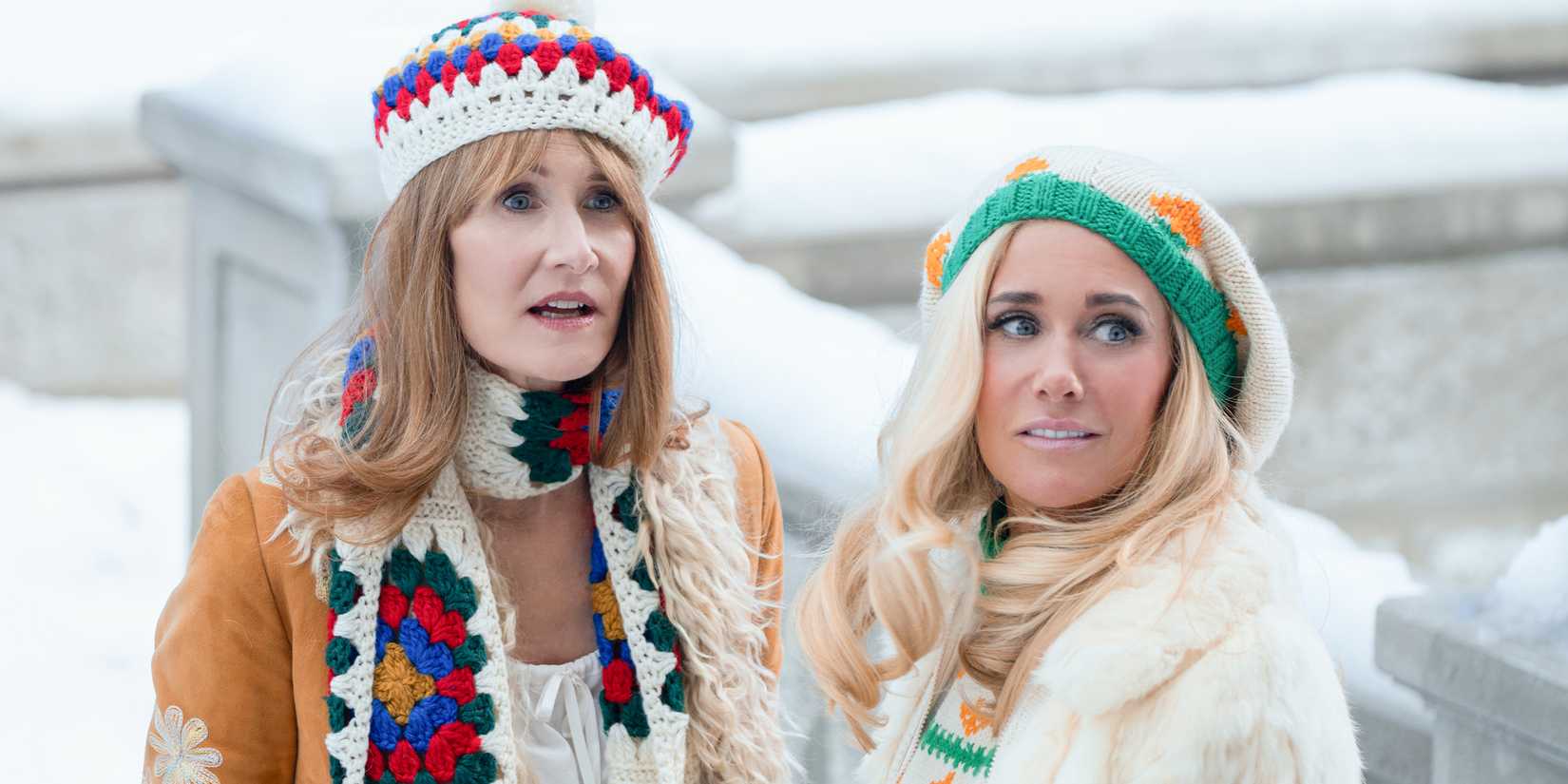 Laura Dern and Kristen Wiig are in the Swiss Alps during a scene from Palm Royale Season 2, Episode 9.