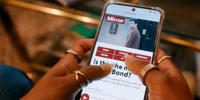 A screen displaying Riz Ahmed's character in an article in Bait