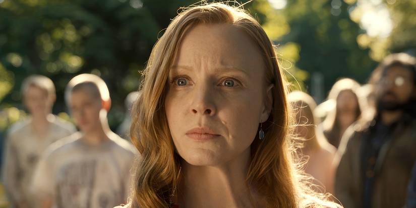 Lauren Ambrose staring ahead, scared in Servant