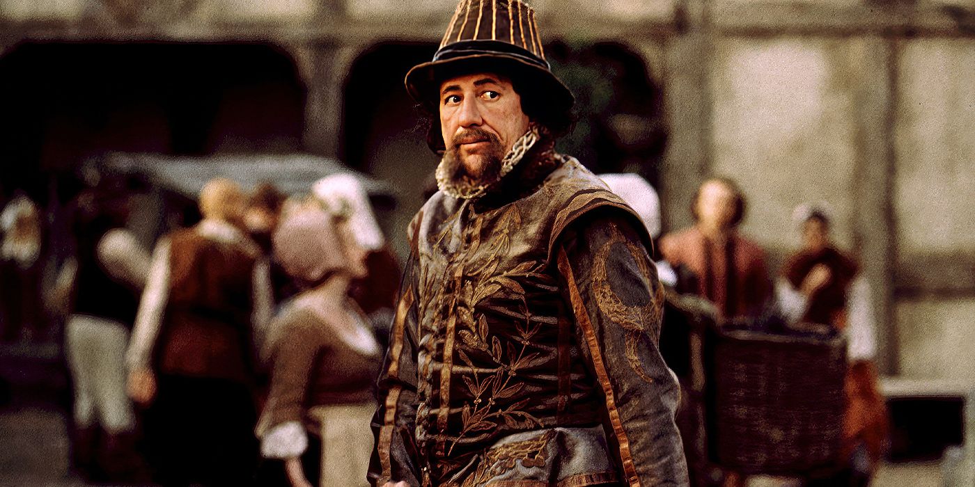 Geoffrey Rush as Philip Henslowe walking through a crowd in 'Shakespeare in Love'