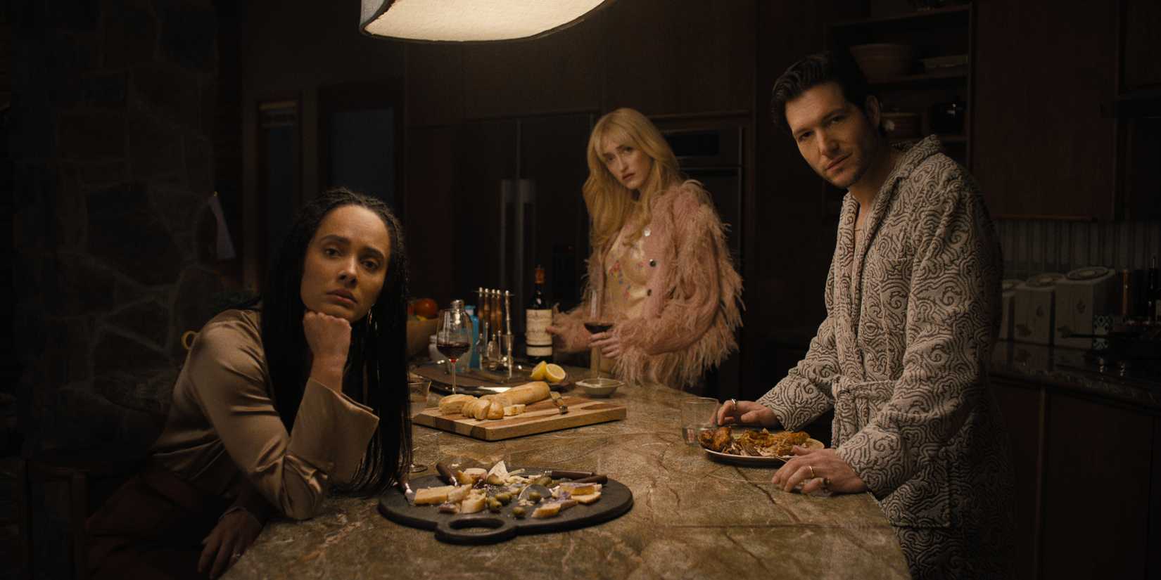 Gus Birney, Karla Crome, and Jeff Wilbusch in Something Very Bad Is Going to Happen.