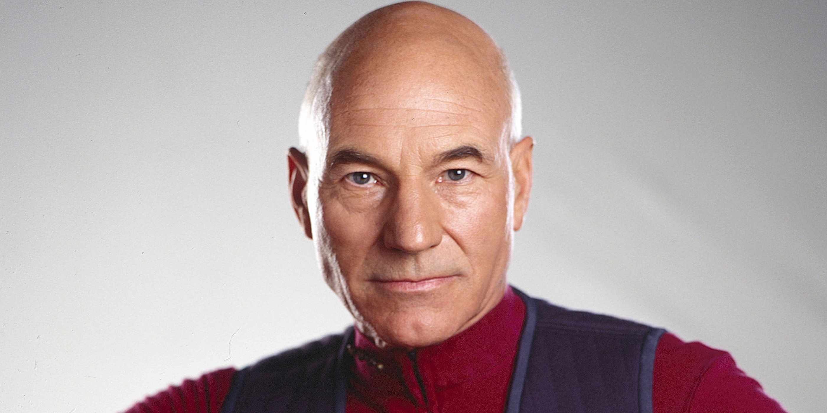 Patrick Stewart staring ahead in a promo shot for Star Trek: The Next Generation 