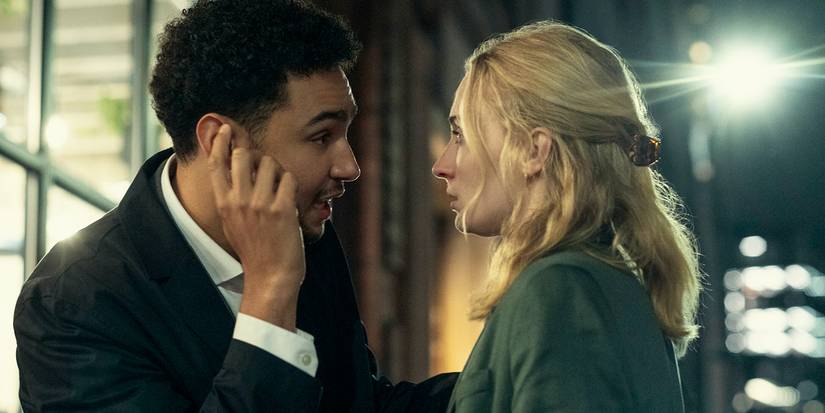 Sophie Turner as Zara talking to Archie Madekwe as Luke in Steal