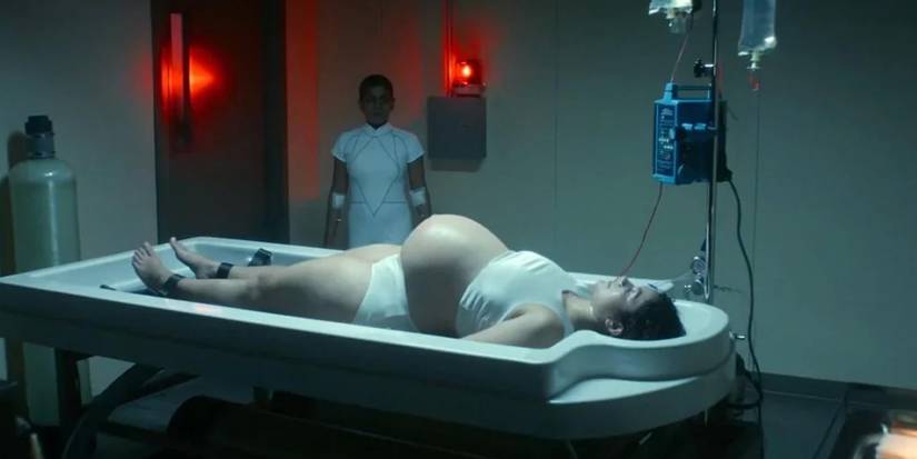 Kali Prasad/Eight (Linnea Berthelsen) finds a pregnant woman being experimented on in the Upside Down on 'Stranger Things'