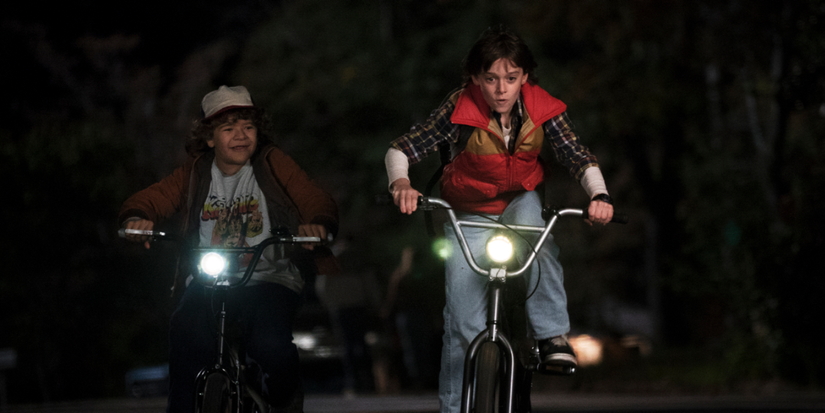 The kids riding on bikes in the dark in Stranger Things.
