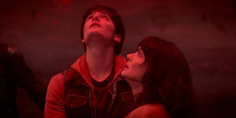 Noah Schnapp as Will and Winona Ryder as Joyce looking up on 'Stranger Things.'