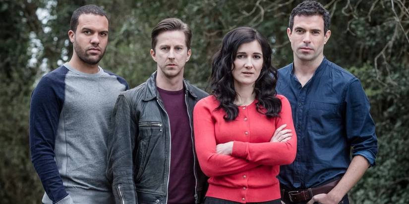 OT Fagbenle as Danny, Lee Ingleby as Slade, Sarah-Solemani as Pru, and Tom-Cullen as Mark in 'The Five.'