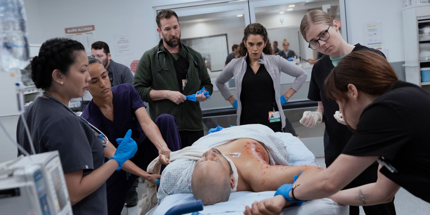 Alexandra Metz, Noah Wyle, Sepideh Moafi, Taylor Dearden, and Fiona Dourif in The Pitt Season 2 