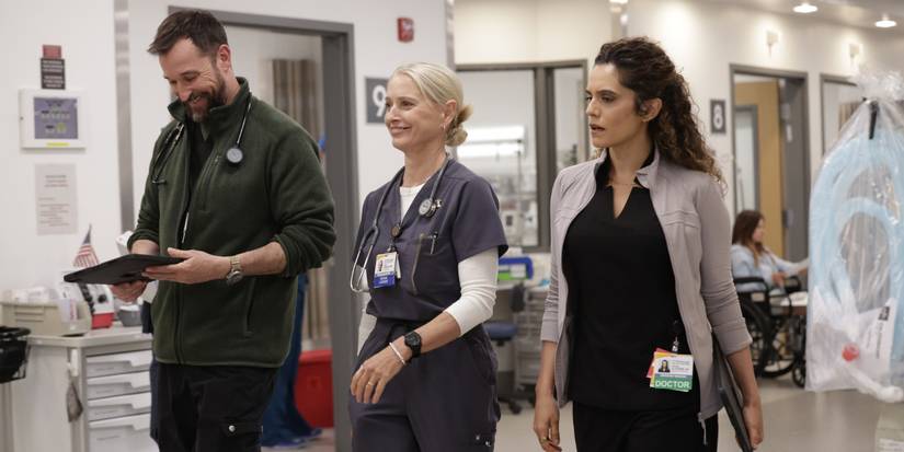 Noah Wyle, Katherine LaNasa, and Sepideh Moafi in The Pitt Season 2 