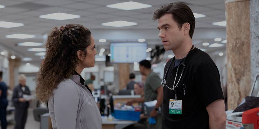 Dr. Baran Al-Hashimi (Sepideh Mofai) talks to Dr. Frank Langdon (Patrick Ball) on 'The Pitt'