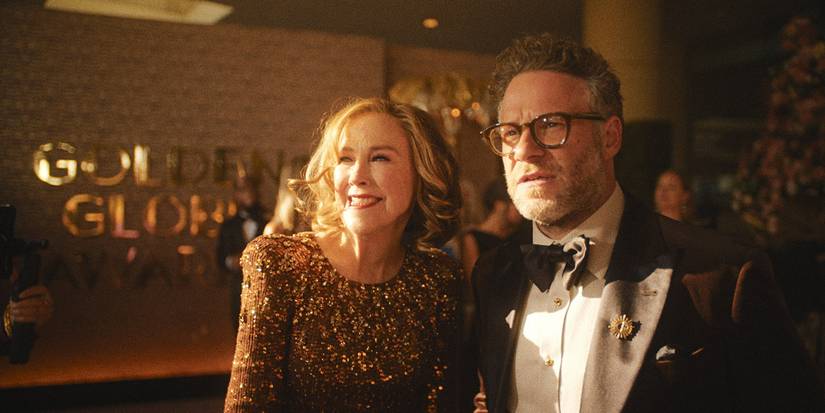 Patty and Matt smiling at The Golden Globes in The Studio.