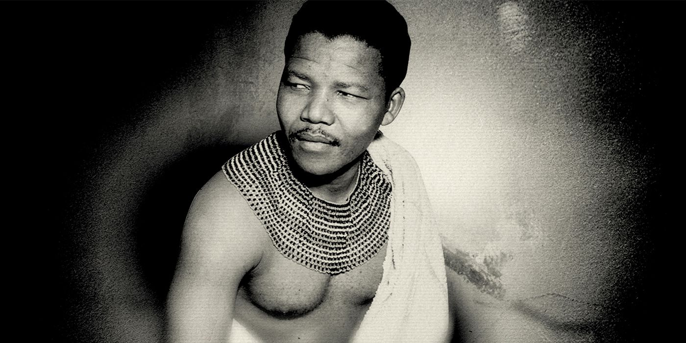 A black and white image of Nelson Mandela featured in Troublemaker: The Story of the Mandela Tapes.