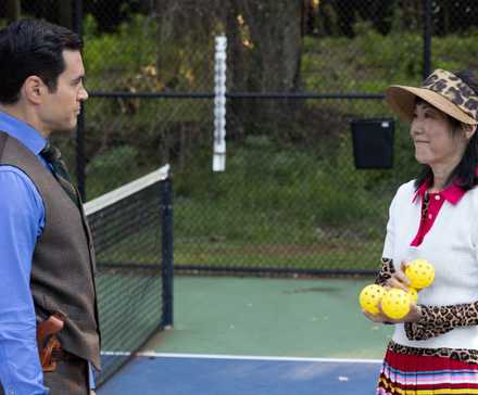 Ramon Rodriguez as Will playing pickleball with Margaret Cho as his therapist in Will Trent Season 4