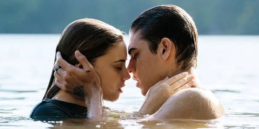 Josephine Langford and Hero Fiennes Tiffin in the water together in 'After'