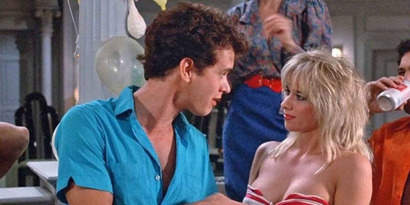 Tom Hanks as Rick talking to blonde woman in Bachelor Party.