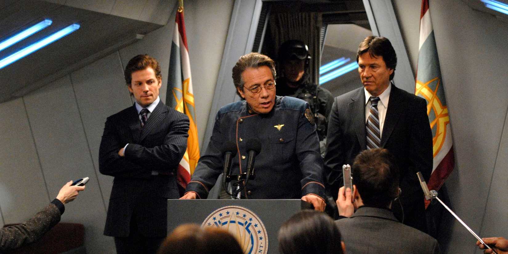 Commander Adama at a podium