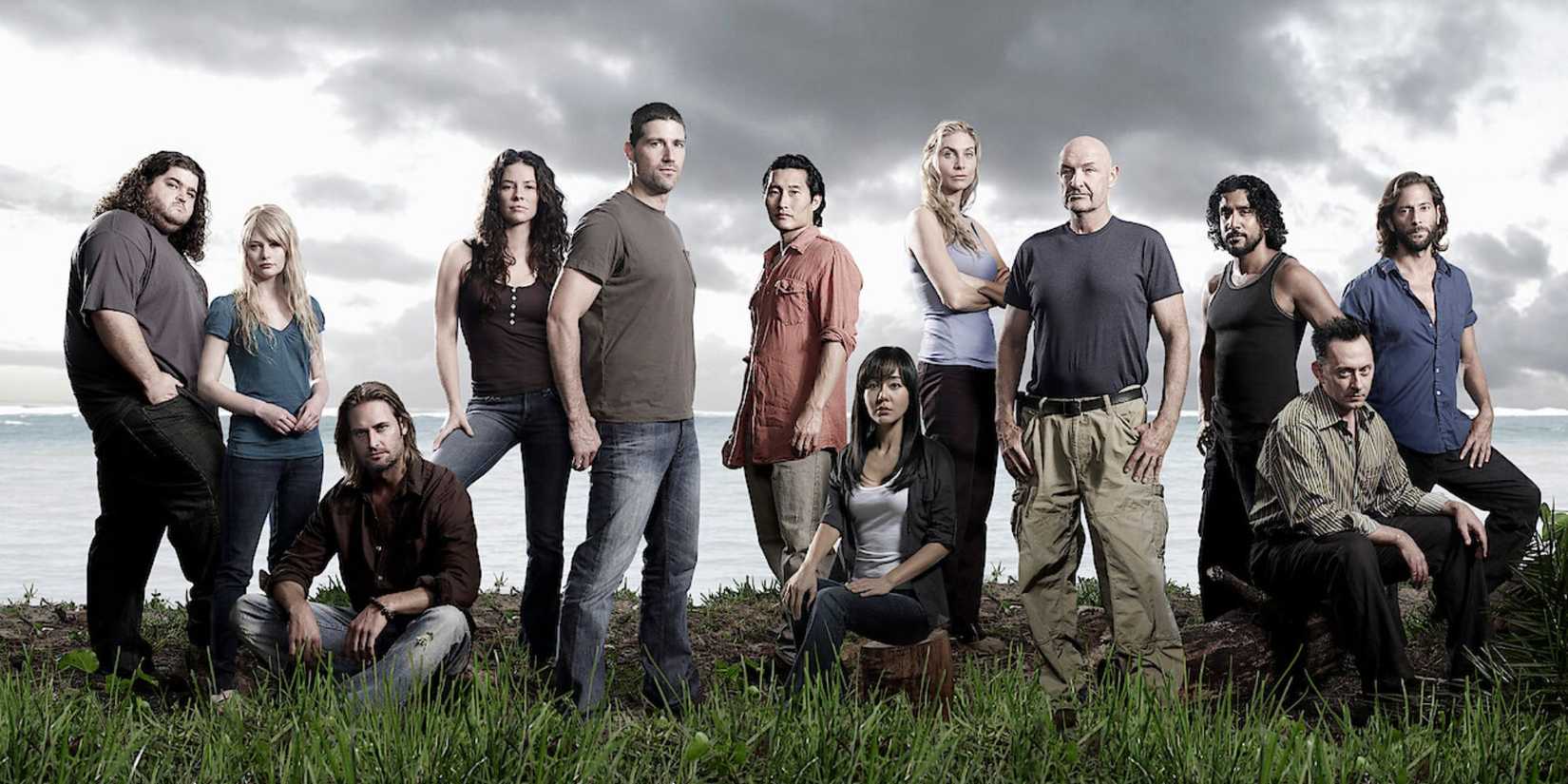 The cast of Lost in a promo shot in the middle of a field
